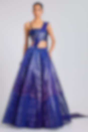 Cosmos Ombre Tulle Metallic Fluted Bridal Lehenga Set  by Amit Aggarwal at Pernia's Pop Up Shop