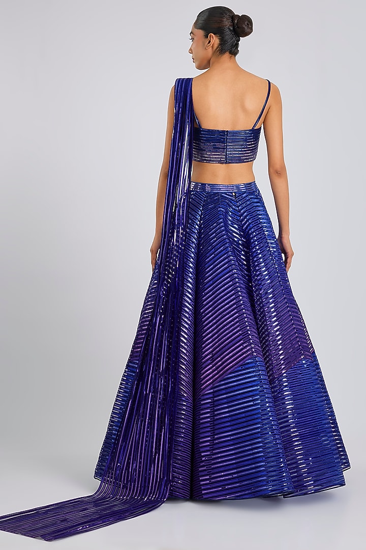 Cosmos Ombre Tulle Metallic Fluted Bridal Lehenga Set by Amit Aggarwal at Pernia's Pop Up Shop
