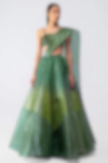Emerald Metallic Tulle Skirt Set by Amit Aggarwal at Pernia's Pop Up Shop