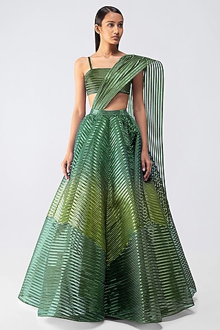Emerald Metallic Tulle Skirt Set by Amit Aggarwal