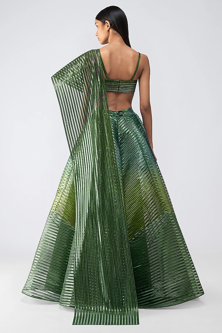 Emerald Metallic Tulle Skirt Set by Amit Aggarwal at Pernia's Pop Up Shop