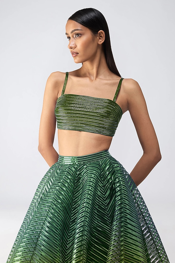 Emerald Metallic Tulle Skirt Set by Amit Aggarwal at Pernia's Pop Up Shop