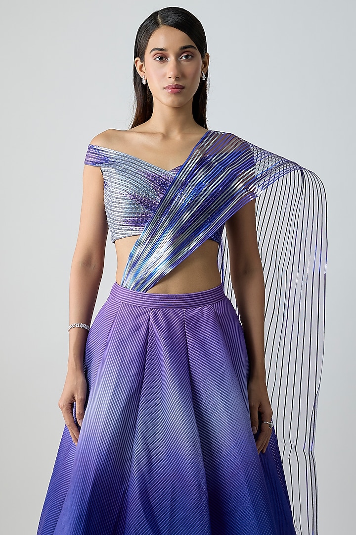 Cosmos Blue Ombre Butterfly Net Bridal Lehenga Set by Amit Aggarwal at Pernia's Pop Up Shop