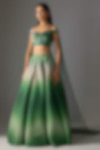 Emerald Green Butterfly Net Ombre Skirt Set by Amit Aggarwal at Pernia's Pop Up Shop