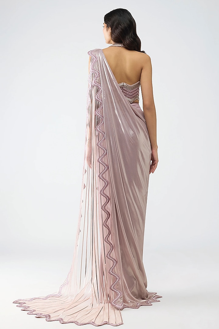 Rose Pink Glazed Chiffon Draped Reception Saree Set by Amit Aggarwal at Pernia's Pop Up Shop