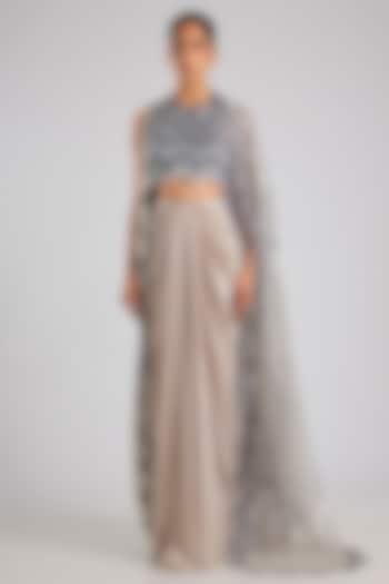 Sand-Colored Glazed Chiffon Skirt Set by Amit Aggarwal at Pernia's Pop Up Shop