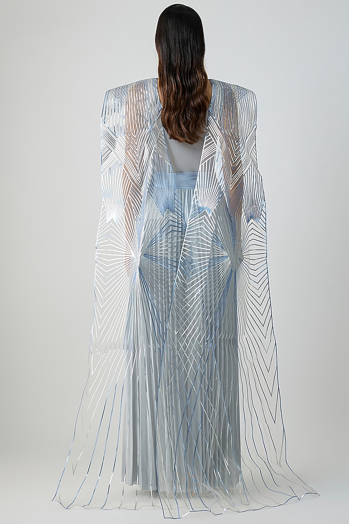 Ice-Blue Mineral Jersey Micro-Pleated Jumpsuit by Amit Aggarwal at Pernia's Pop Up Shop