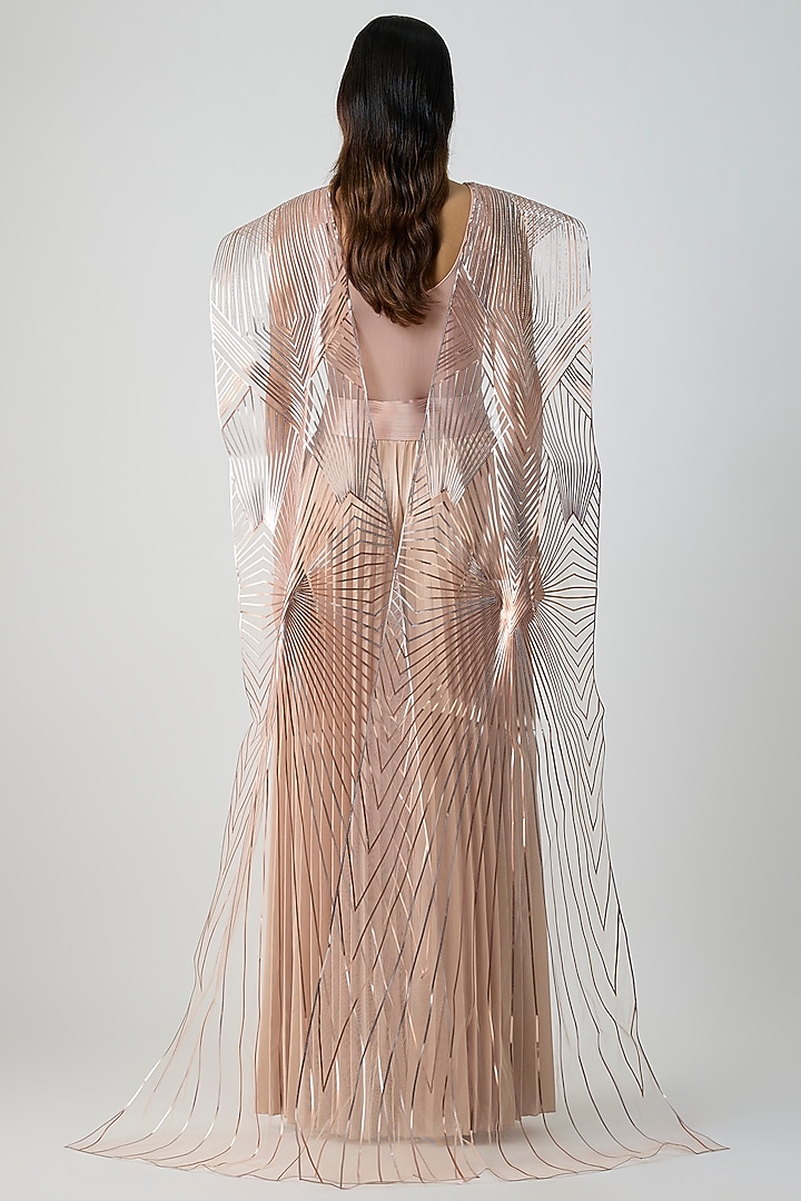 Blush Pink Mineral Jersey Micro-Pleated Jumpsuit by Amit Aggarwal at Pernia's Pop Up Shop