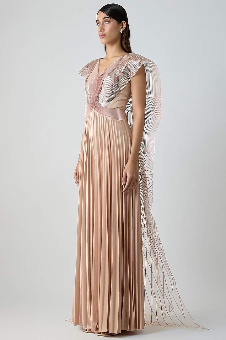 Blush Pink Mineral Jersey Micro-Pleated Jumpsuit by Amit Aggarwal at Pernia's Pop Up Shop