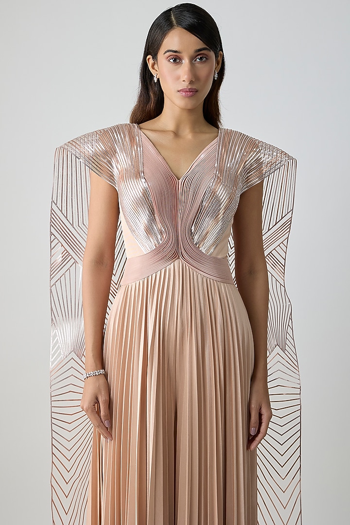 Blush Pink Mineral Jersey Micro-Pleated Jumpsuit by Amit Aggarwal at Pernia's Pop Up Shop