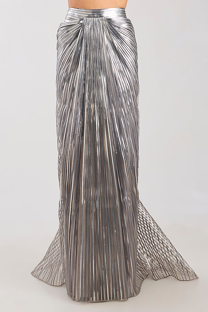 Ice Grey Butterfly Net Skirt Set by Amit Aggarwal at Pernia's Pop Up Shop