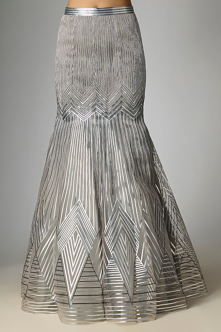 Ice Grey Tulle & Crepe Bridal Lehenga Set by Amit Aggarwal at Pernia's Pop Up Shop