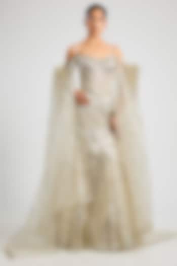 Pearl Gold Tulle Bridal Lehenga Set by Amit Aggarwal at Pernia's Pop Up Shop