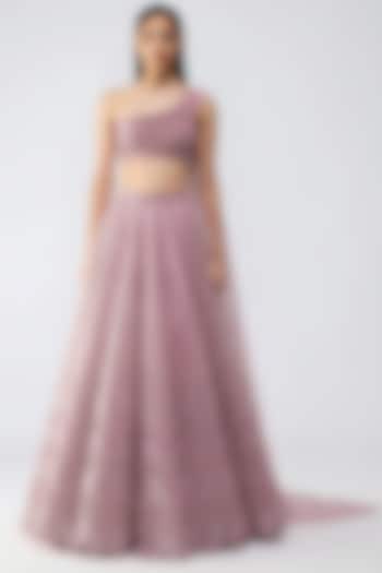 Rose Pink Tulle & Butterfly Net Metallic Skirt Set by Amit Aggarwal at Pernia's Pop Up Shop