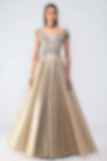 Sand-Colored Butterfly Net & Organza Flared Bridal Gown by Amit Aggarwal at Pernia's Pop Up Shop