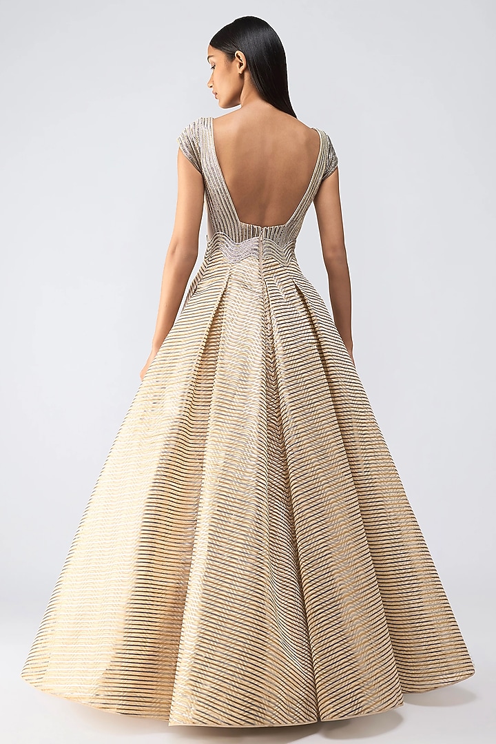 Sand-Colored Butterfly Net & Organza Flared Bridal Gown by Amit Aggarwal at Pernia's Pop Up Shop