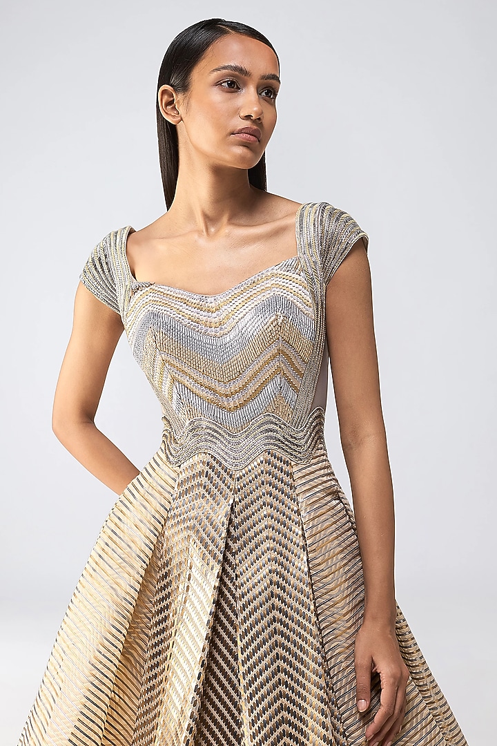 Sand-Colored Butterfly Net & Organza Flared Bridal Gown by Amit Aggarwal at Pernia's Pop Up Shop