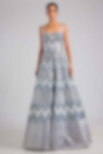 Ice-Grey Butterfly Net Off-Shoulder Bridal Gown by Amit Aggarwal at Pernia's Pop Up Shop