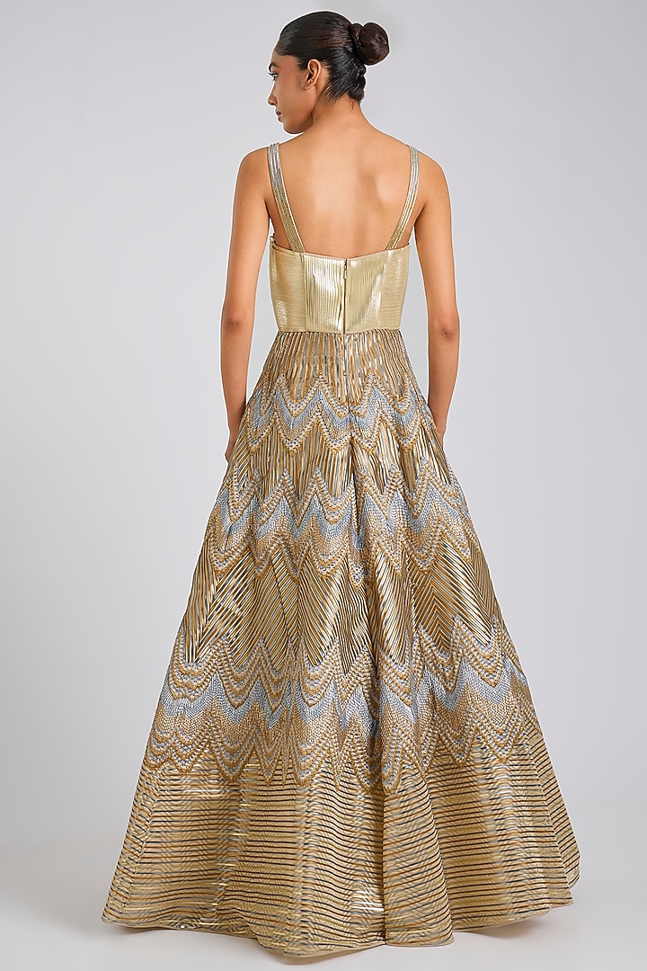 Sand-Grey Butterfly Net & Organza Metallic Bridal Gown by Amit Aggarwal at Pernia's Pop Up Shop