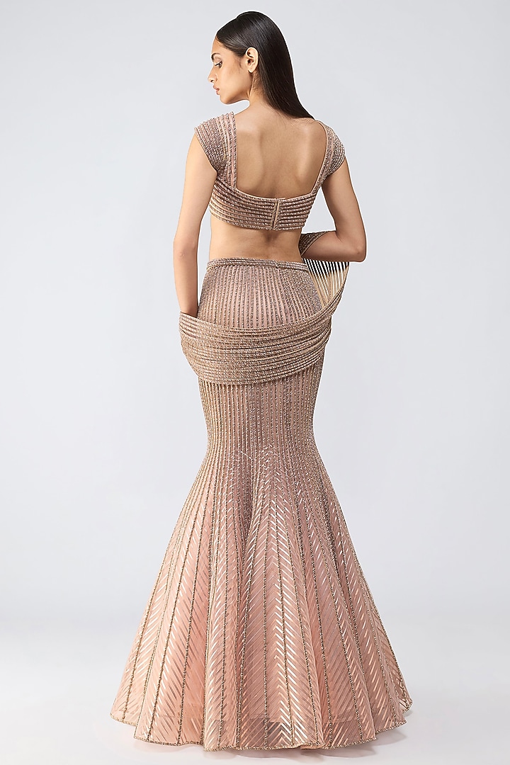 Rose-Colored Tulle Moulded Fish-Tail Skirt Set by Amit Aggarwal at Pernia's Pop Up Shop