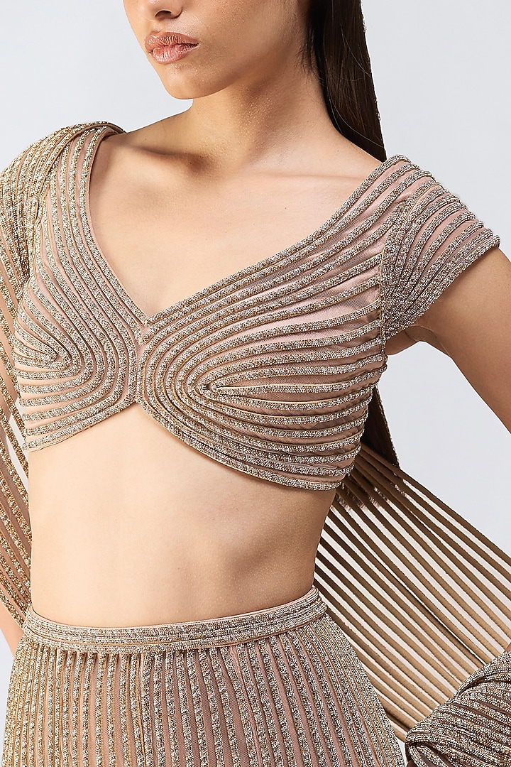 Rose-Colored Tulle Moulded Fish-Tail Skirt Set by Amit Aggarwal at Pernia's Pop Up Shop