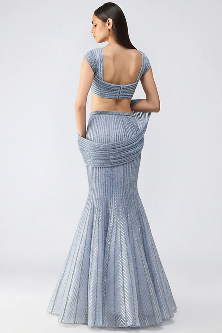 Ice Blue Tulle & Butterfly Net Skirt Set by Amit Aggarwal at Pernia's Pop Up Shop