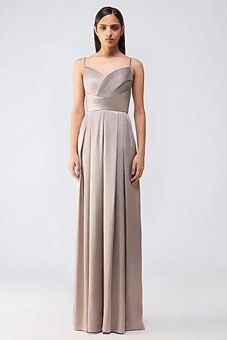 Steel Grey Chiffon Micro Pleated Jumpsuit by Amit Aggarwal