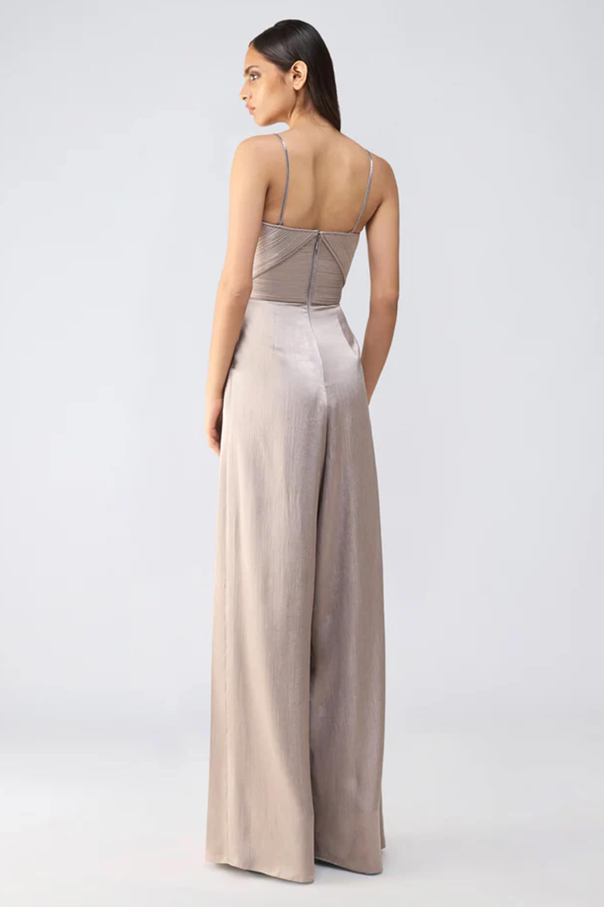 Steel Grey Chiffon Micro Pleated Jumpsuit by Amit Aggarwal at