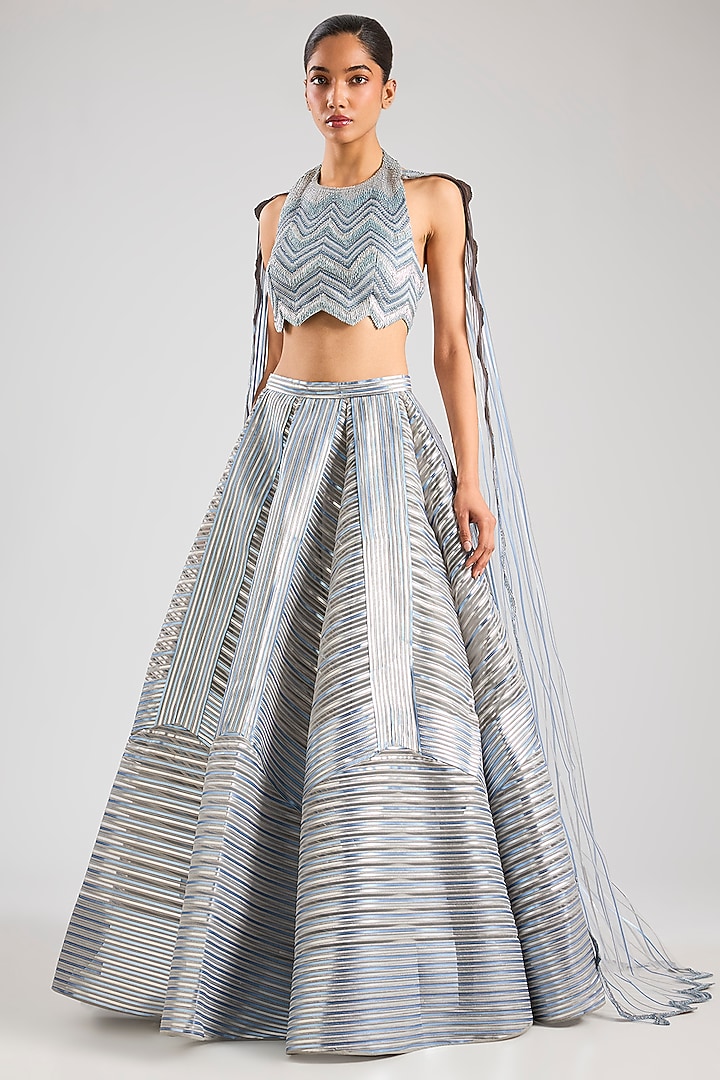 Ice Butterfly Net Metallic Skirt Set by Amit Aggarwal at Pernia's Pop Up Shop