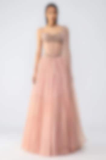 Rose Pink Butterfly Net Metallic Wave Skirt Set by Amit Aggarwal at Pernia's Pop Up Shop