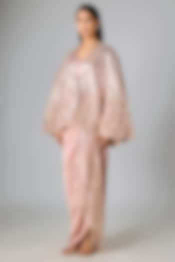 Blush Organza Embrodiered Cape Set by Amit Aggarwal at Pernia's Pop Up Shop