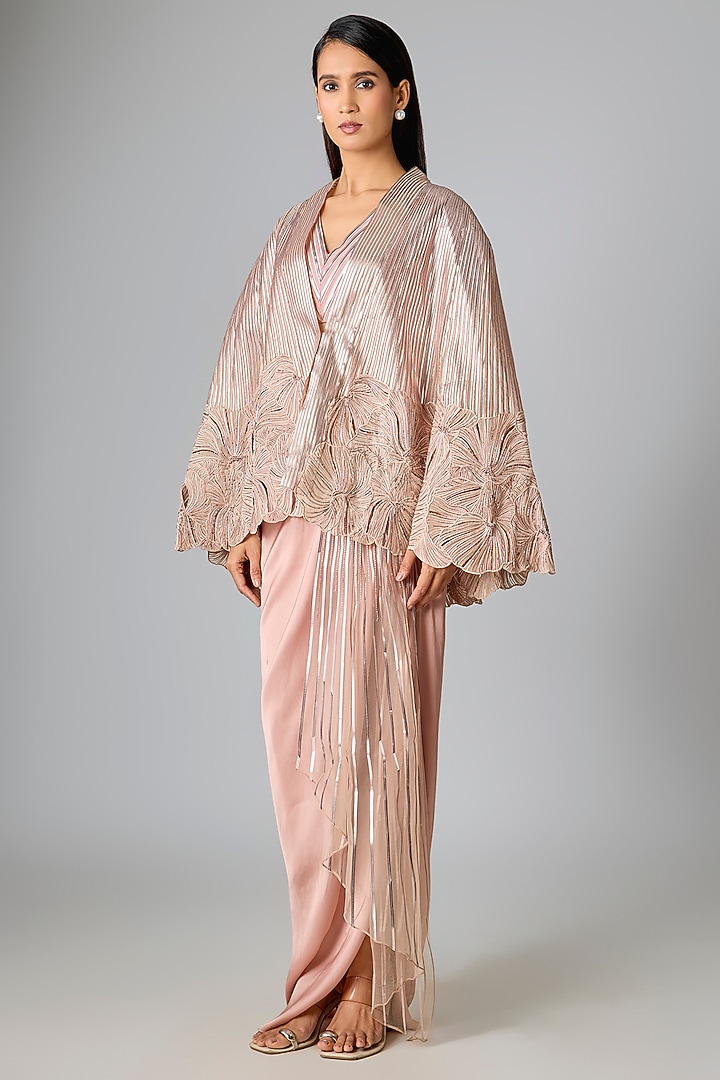 Blush Organza Embrodiered Cape Set by Amit Aggarwal at Pernia's Pop Up Shop