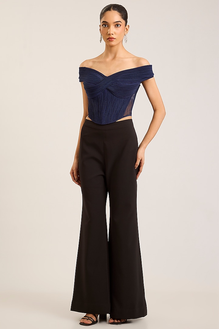 Ink Blue & Black Heavy Chiffon Pant Set by Amit Aggarwal at Pernia's Pop Up Shop