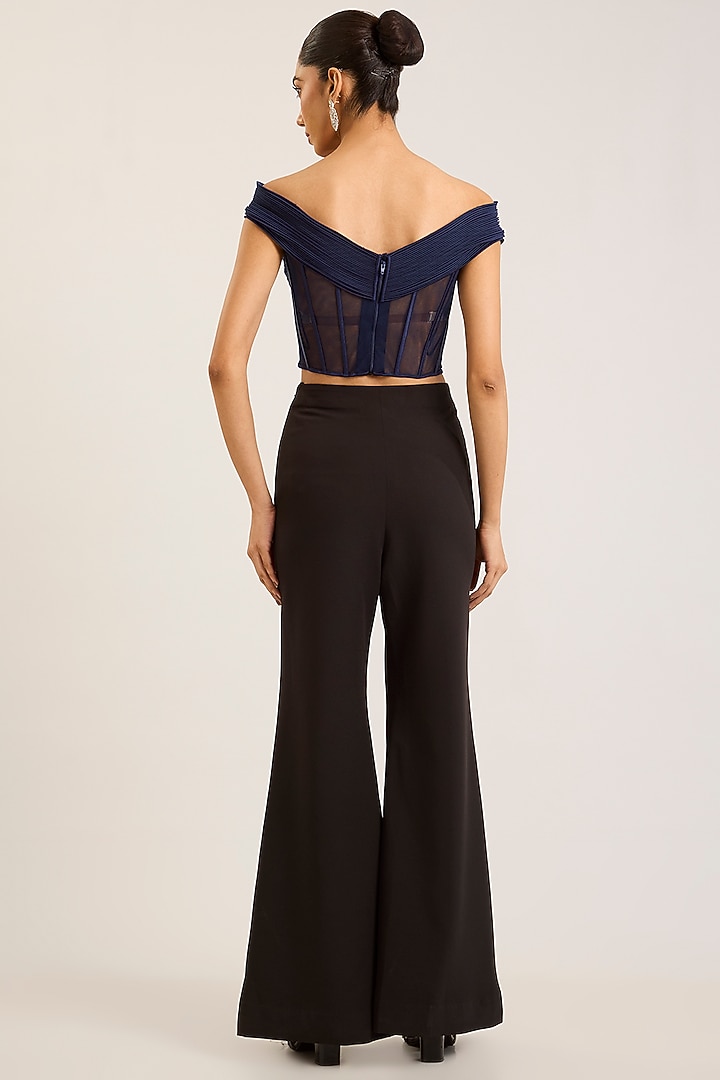 Ink Blue & Black Heavy Chiffon Pant Set by Amit Aggarwal at Pernia's Pop Up Shop