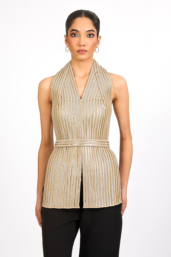 Sand Beige Black Tulle & Crystallvien Co-Ord Set by Amit Aggarwal at Pernia's Pop Up Shop