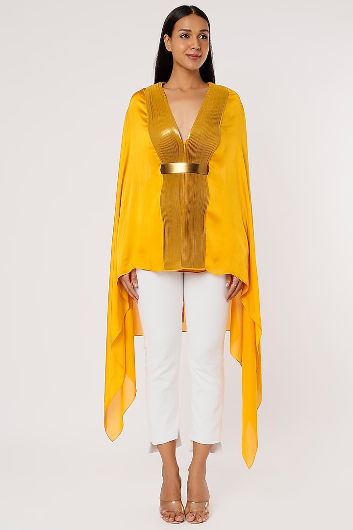 Mustard Chiffon Cape Set by Amit Aggarwal at Pernia's Pop Up Shop