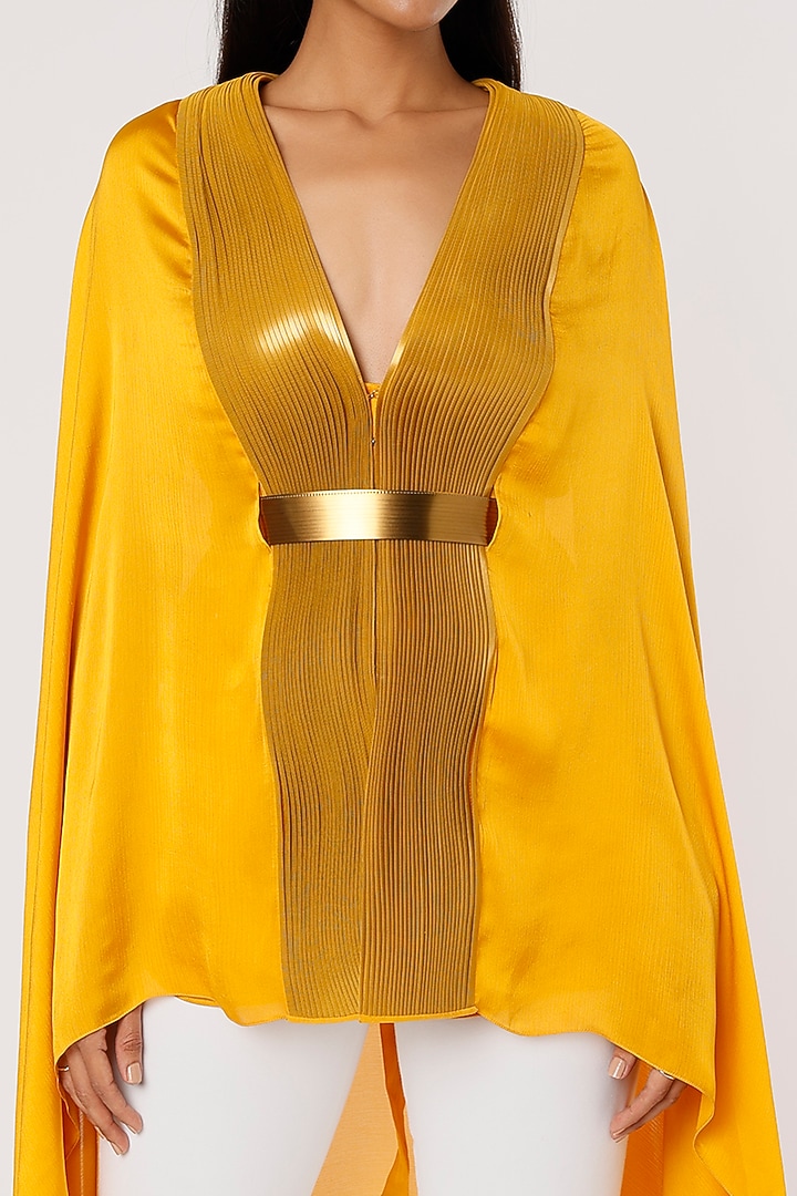 Mustard Chiffon Cape Set by Amit Aggarwal at Pernia's Pop Up Shop