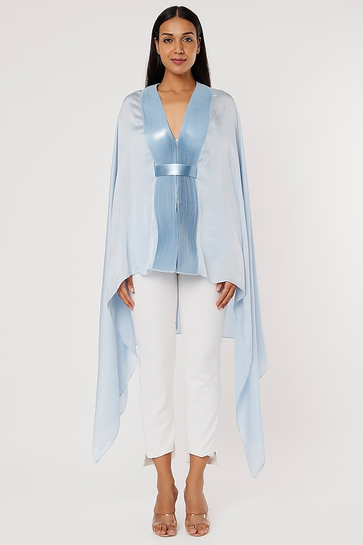 Ice Blue Chiffon Cape Set by Amit Aggarwal at Pernia's Pop Up Shop