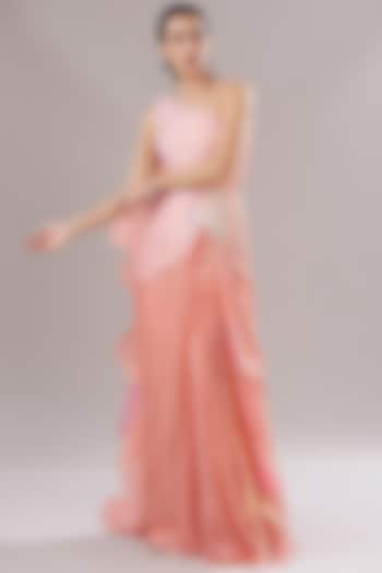Blush Pink Cord Gown Saree by Amit Aggarwal