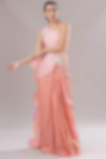 Blush Pink Cord Reception Gown Saree by Amit Aggarwal at Pernia's Pop Up Shop