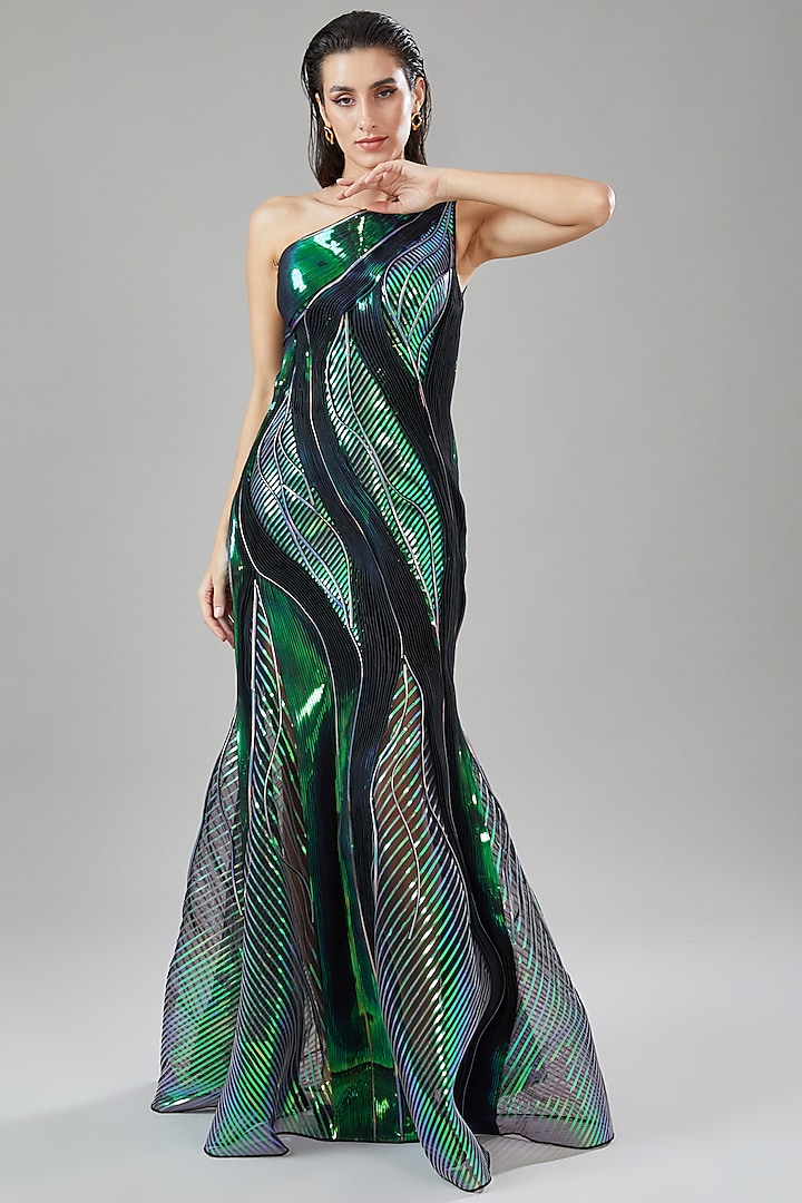 Multi-Colored Metallic Polymer Holographic Bridal Gown by Amit Aggarwal at Pernia's Pop Up Shop