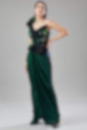 Emerald Green Metallic Jersey Moulded Wedding Gown by Amit Aggarwal at Pernia's Pop Up Shop