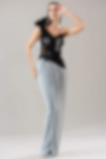 Silver & Black Metallic Jersey Structured Wedding Gown by Amit Aggarwal at Pernia's Pop Up Shop