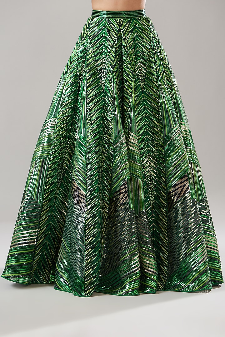 Emerald Green Mesh Fabric Hand Embroidered Bridal Lehenga Set by Amit Aggarwal at Pernia's Pop Up Shop