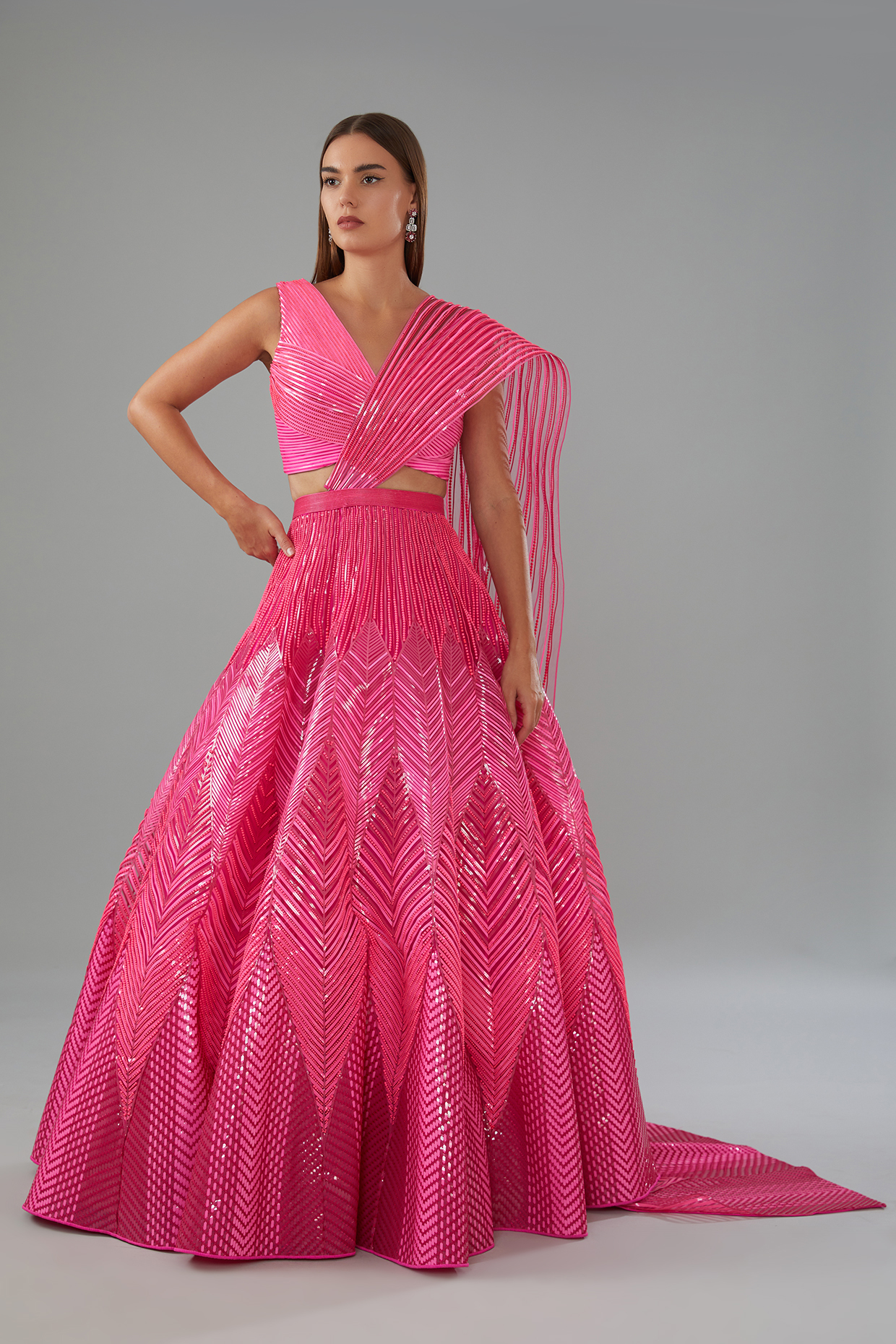 Pink Metallic Polymer Bridal Lehenga Set by Amit Aggarwal at Pernia's Pop Up Shop