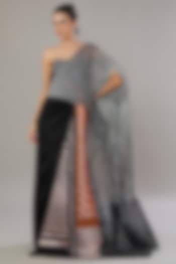 Black & Ivory Tulle Bridal Saree Set by Amit Aggarwal at Pernia's Pop Up Shop