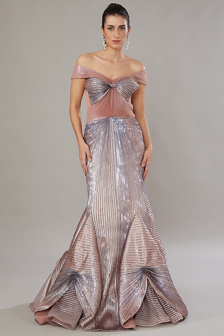 Blush Pink Handwoven Polymer Bridal Gown by Amit Aggarwal at Pernia's Pop Up Shop