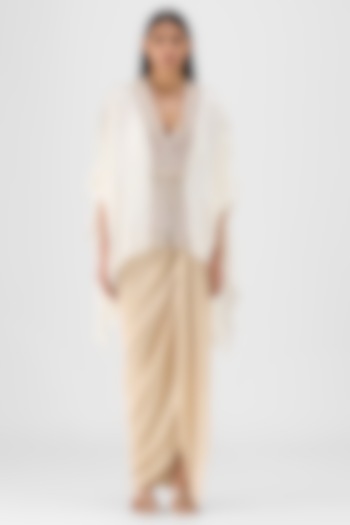 Sand Beige Chiffon & Polyester Draped Skirt Set by Amit Aggarwal at Pernia's Pop Up Shop