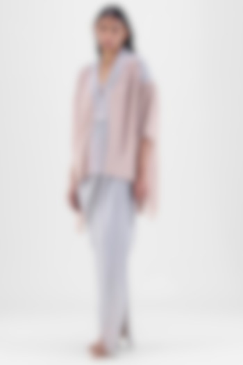 Steel Grey Chiffon & Polyester Draped Skirt Set by Amit Aggarwal at Pernia's Pop Up Shop