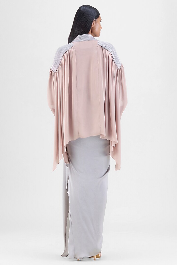 Steel Grey Chiffon & Polyester Draped Skirt Set by Amit Aggarwal at Pernia's Pop Up Shop